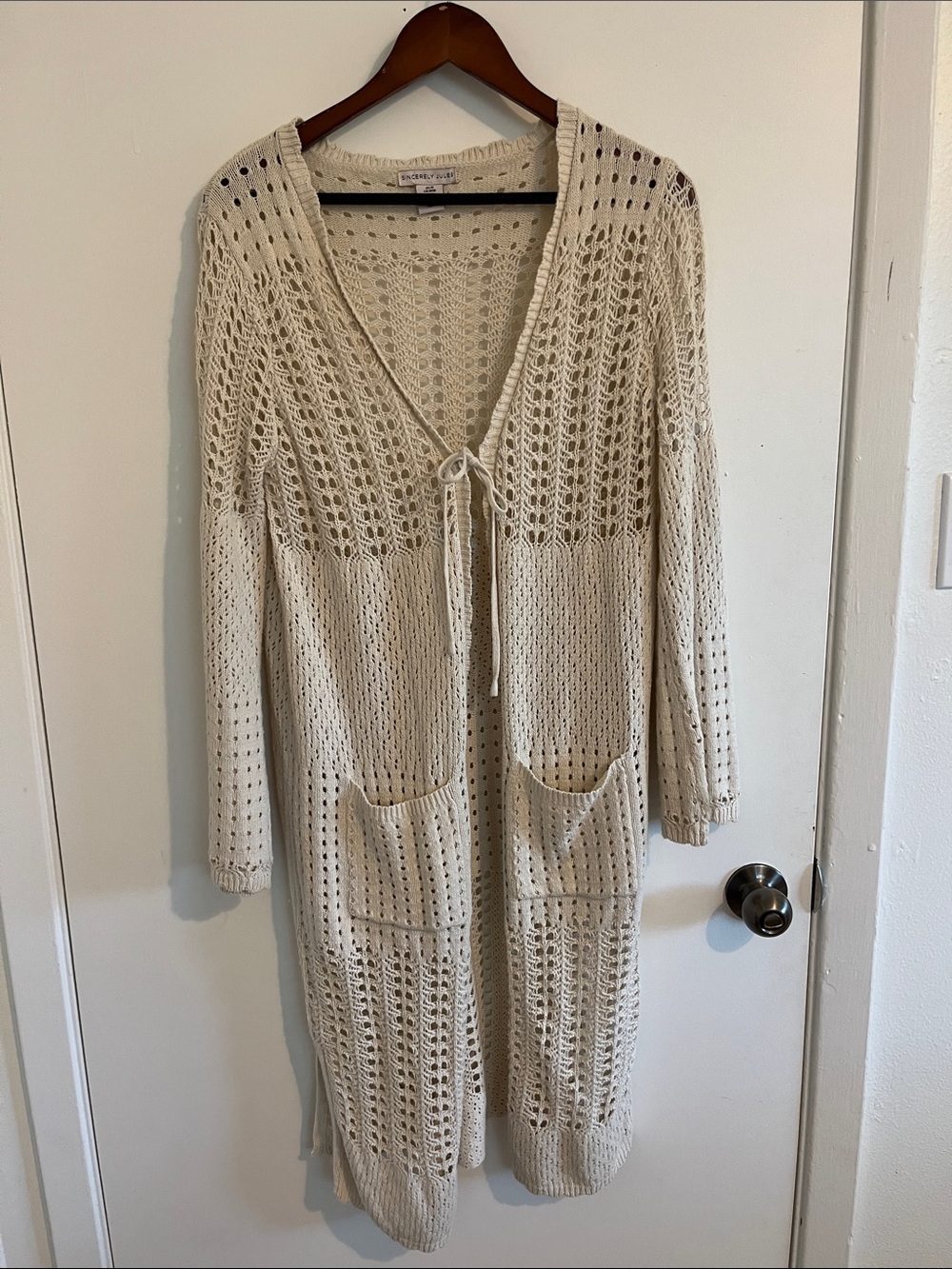 Sincerely Jules Cream Open-Knit Long Cardigan Sweater